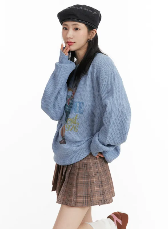 Oversized Graphic Knit Sweater OM408 sold by Lewkin