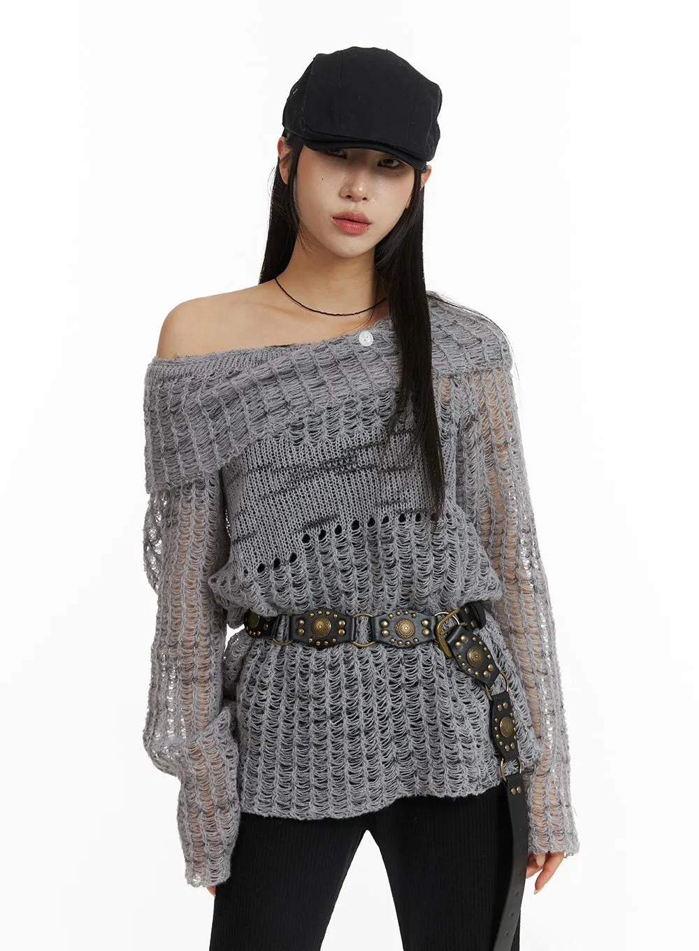 Distressed Knit Sweater CF401 sold by Lewkin product image thumbnail 4