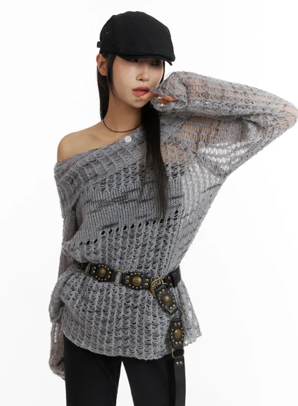 Distressed Knit Sweater CF401 sold by Lewkin