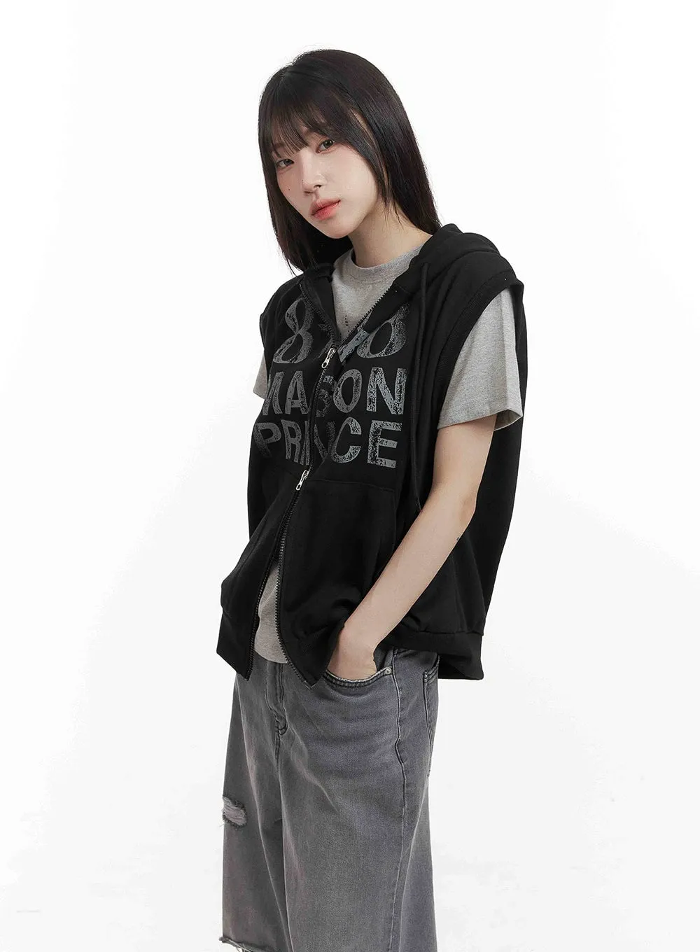 Graphic Loose Fit Vest Hoodie CY407 sold by Lewkin product image thumbnail 2
