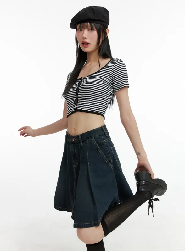 Stripe Buttoned Crop Top CL403 sold by Lewkin