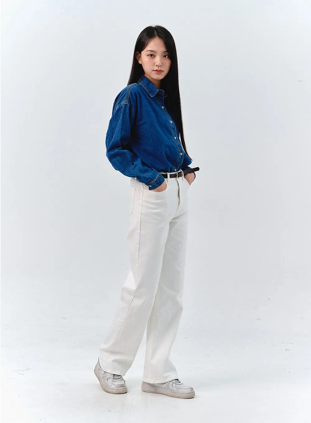 Washed Long Sleeve Denim Shirt OO316 sold by Lewkin product image thumbnail 2