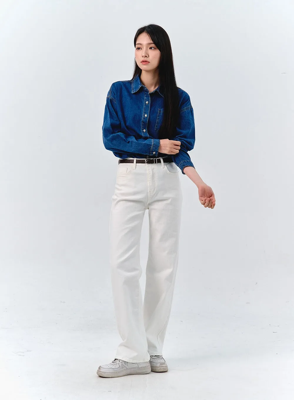 Washed Long Sleeve Denim Shirt OO316 sold by Lewkin product image thumbnail 5