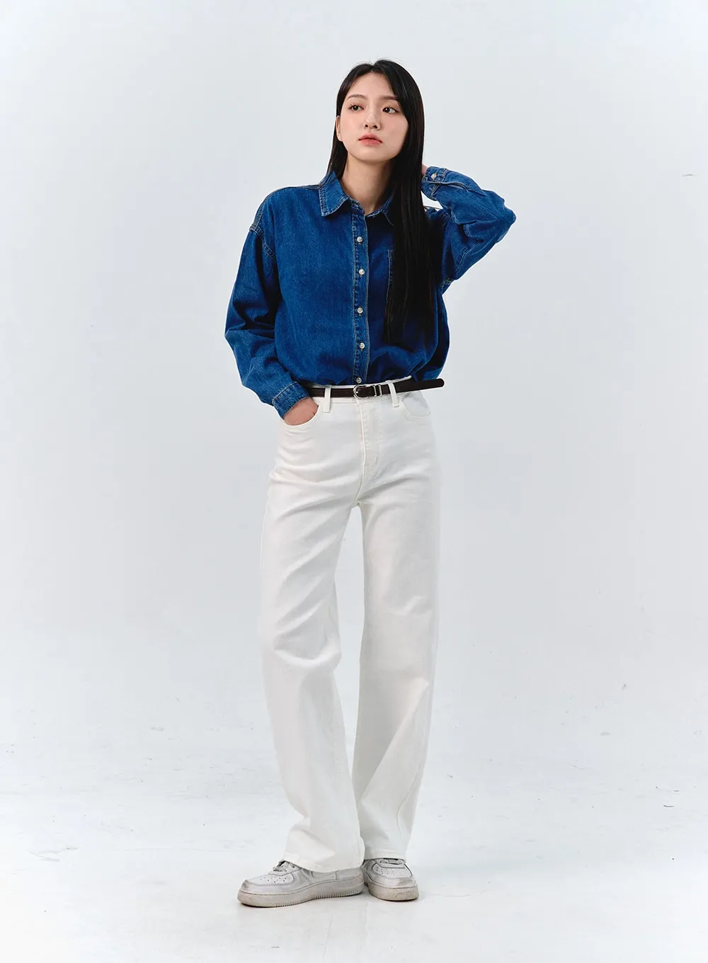 Washed Long Sleeve Denim Shirt OO316 sold by Lewkin product image thumbnail 3