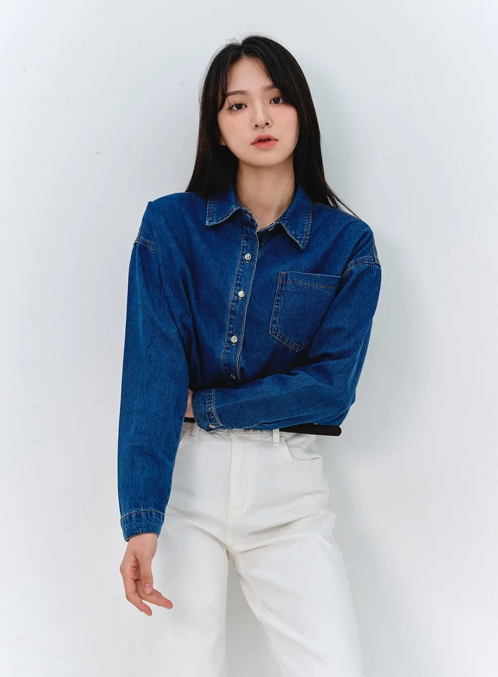 Washed Long Sleeve Denim Shirt OO316 sold by Lewkin product image thumbnail 4