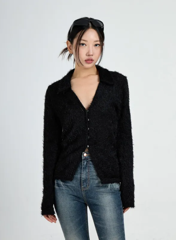 Faux Fur Button V-Neck Cardigan CO17 sold by Lewkin