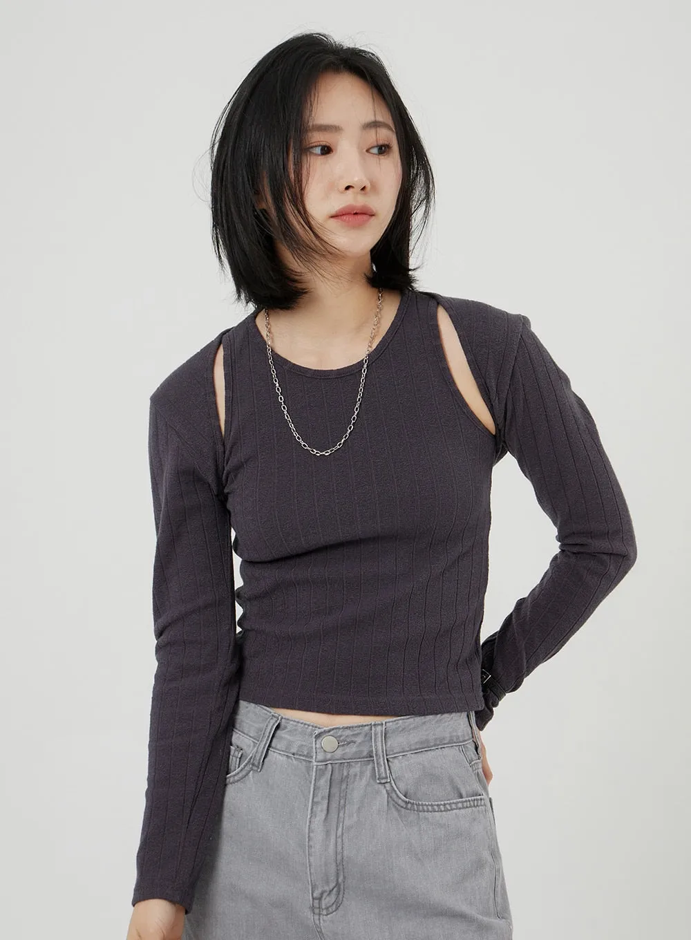 Ribbed Bolero and Sleeveless Top Set OF317 sold by Lewkin