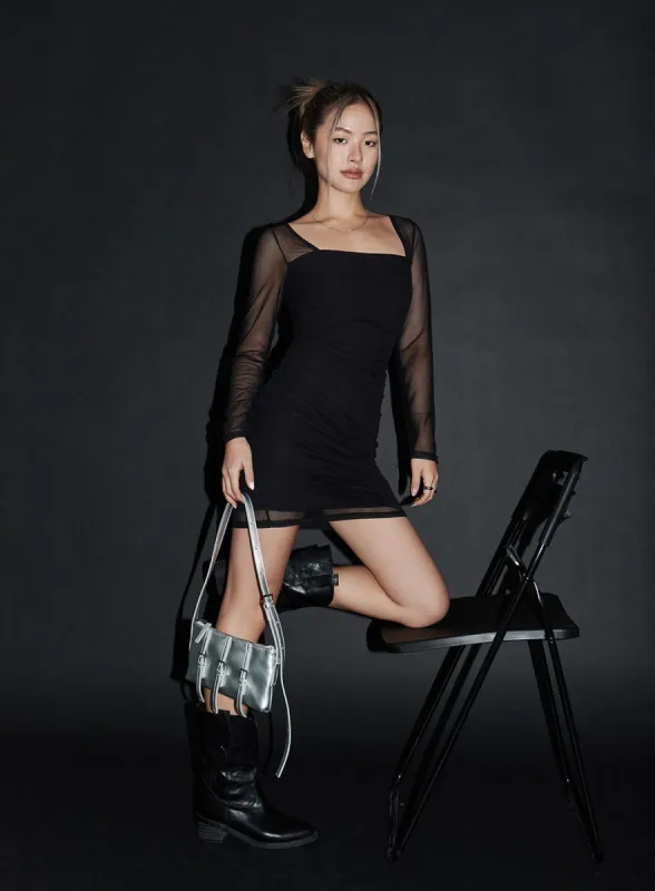 Mesh Long Sleeve Mini Dress CJ311 sold by Lewkin