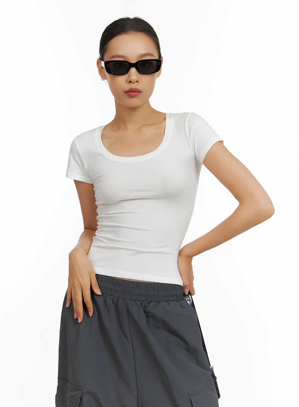 Cotton U-Neck Crop Top IL409 sold by Lewkin product image thumbnail 2