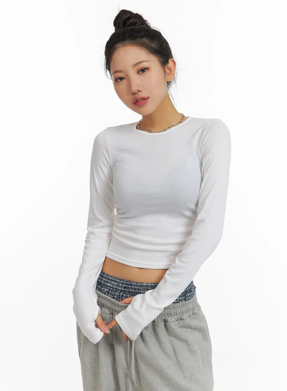 Solid Long Sleeve Crop Top CM408 sold by Lewkin