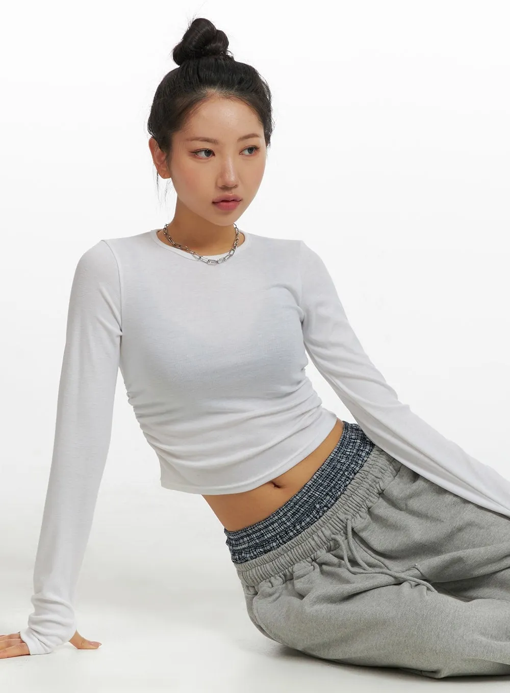 Solid Long Sleeve Crop Top CM408 sold by Lewkin product image thumbnail 3