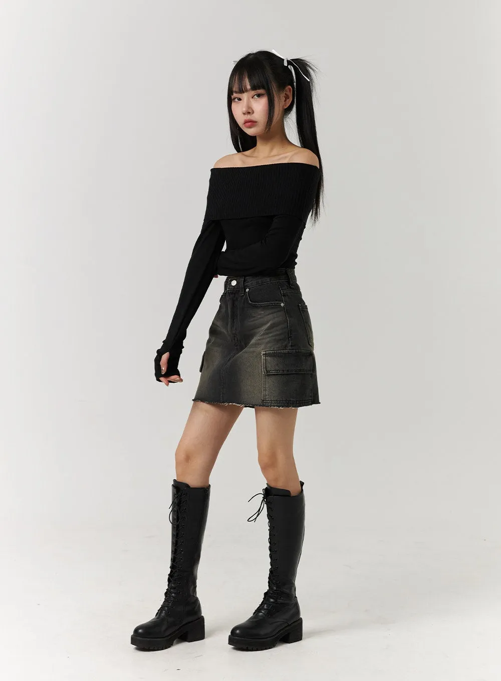 Denim Mid Waist Ripped Mini Skirt CJ405 sold by Lewkin product image thumbnail 3