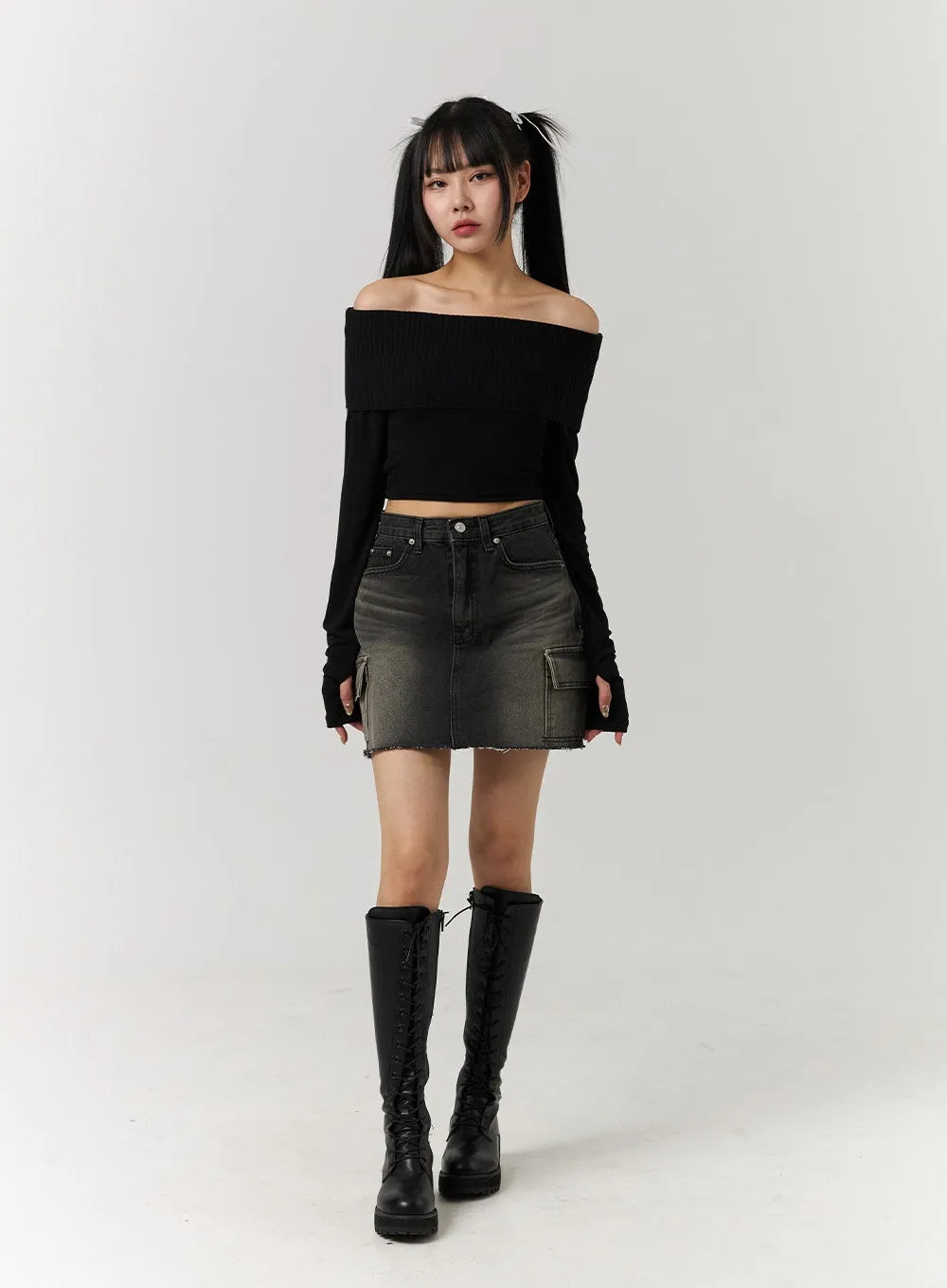 Denim Mid Waist Ripped Mini Skirt CJ405 sold by Lewkin product image thumbnail 2