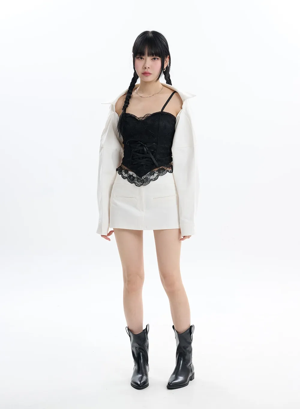 Cotton Chic Zip-Up Mini Skirt IF413 sold by Lewkin product image thumbnail 3