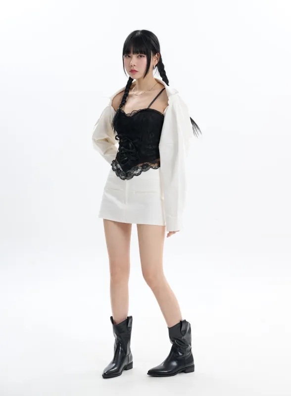 Cotton Chic Zip-Up Mini Skirt IF413 sold by Lewkin