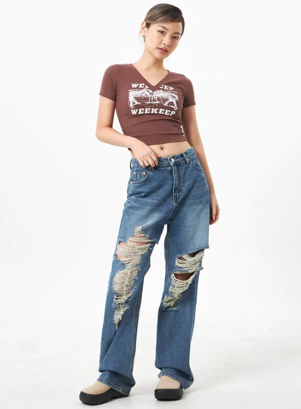 Wide Ripped Jeans CA304 sold by Lewkin