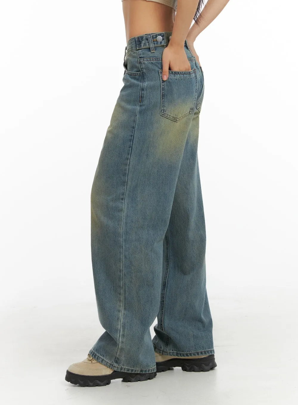 Washed Denim Wide Leg Jeans IA417 sold by Lewkin product image thumbnail 4