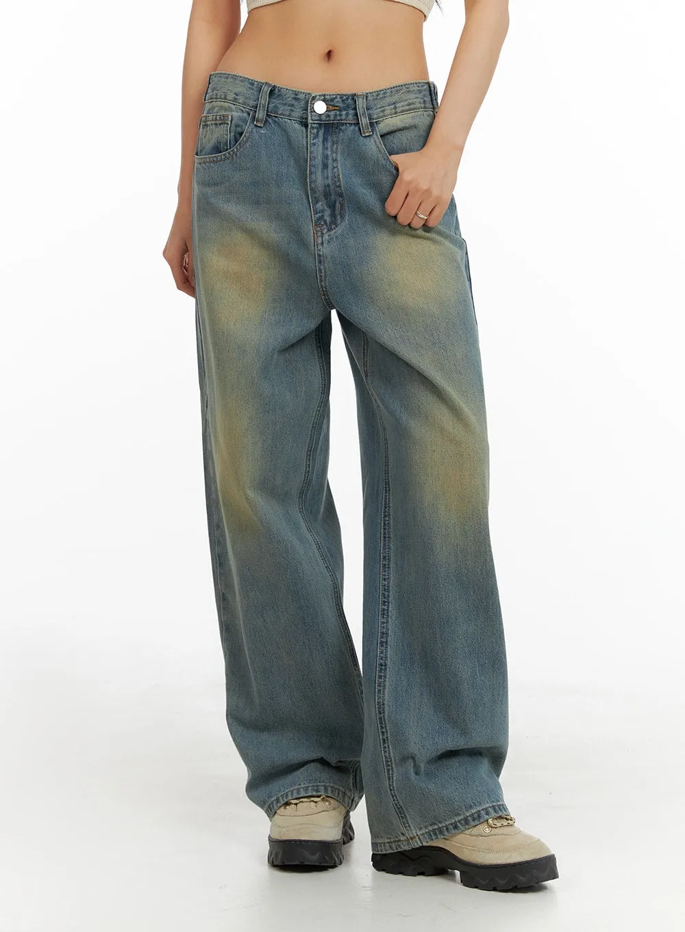 Washed Denim Wide Leg Jeans IA417 sold by Lewkin product image thumbnail 2