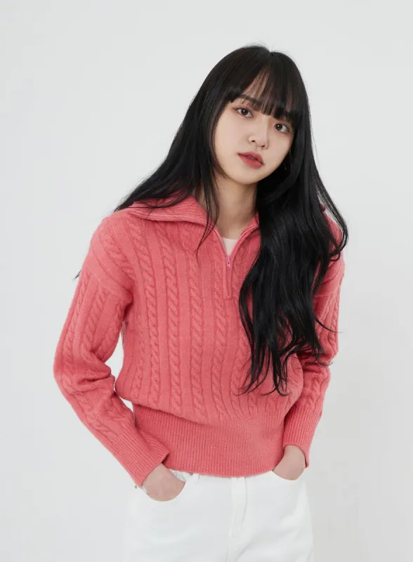 Twist Pattern Zip-Up Collar Sweater OD23 sold by Lewkin