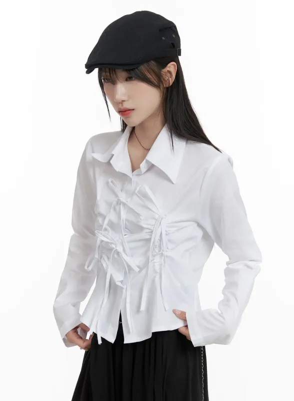 Tie Shirred Crop Shirt CA404 sold by Lewkin