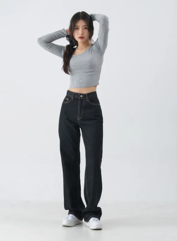 Charcoal Black Long Denim Pants OM6 sold by Lewkin