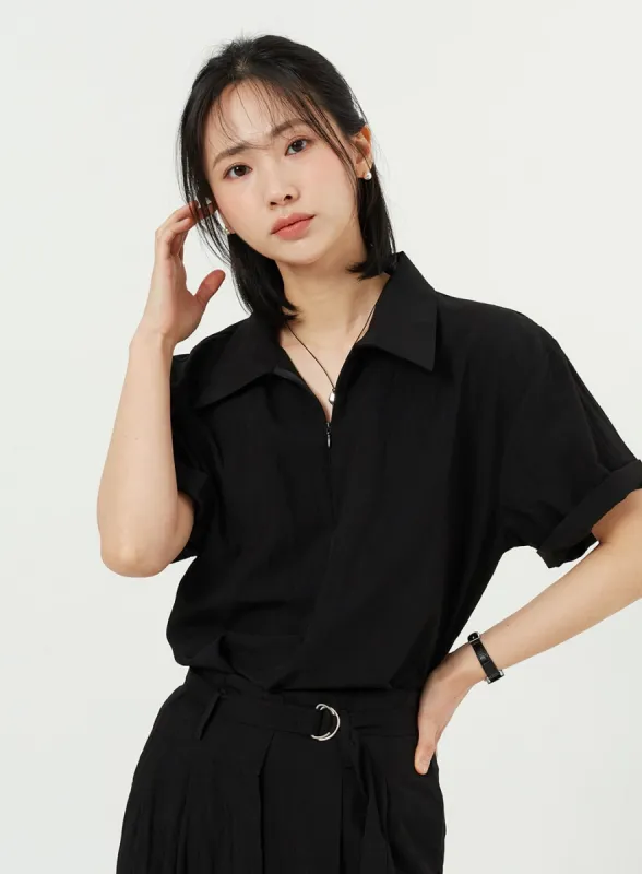 Half Zip-Up Polo Shirt OM309 sold by Lewkin