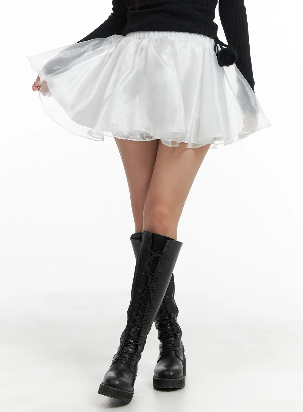 Mesh Layered Flare Banded Mini Skirt CM425 sold by Lewkin