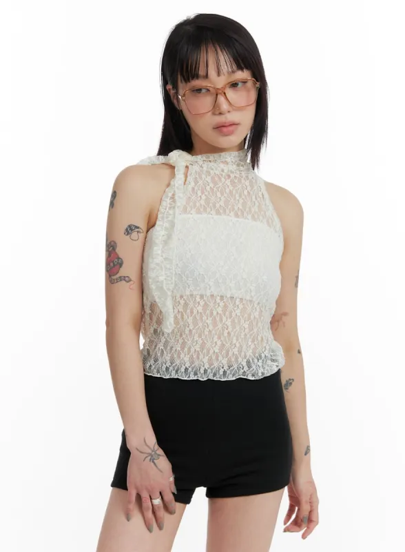 Tie Mesh Lace Sleeveless Top IF423 sold by Lewkin