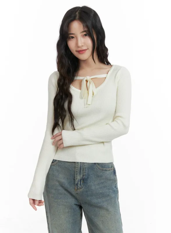 Round Neck Ribbon Strap Long Sleeve OM425 sold by Lewkin