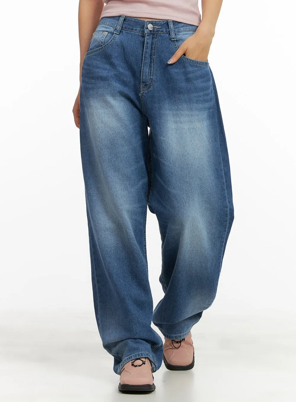 Washed Blue Baggy Jeans CY423 sold by Lewkin