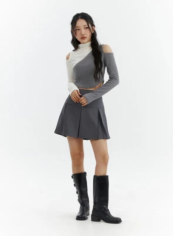 Solid Pleated Mini Skirt CJ425 sold by Lewkin