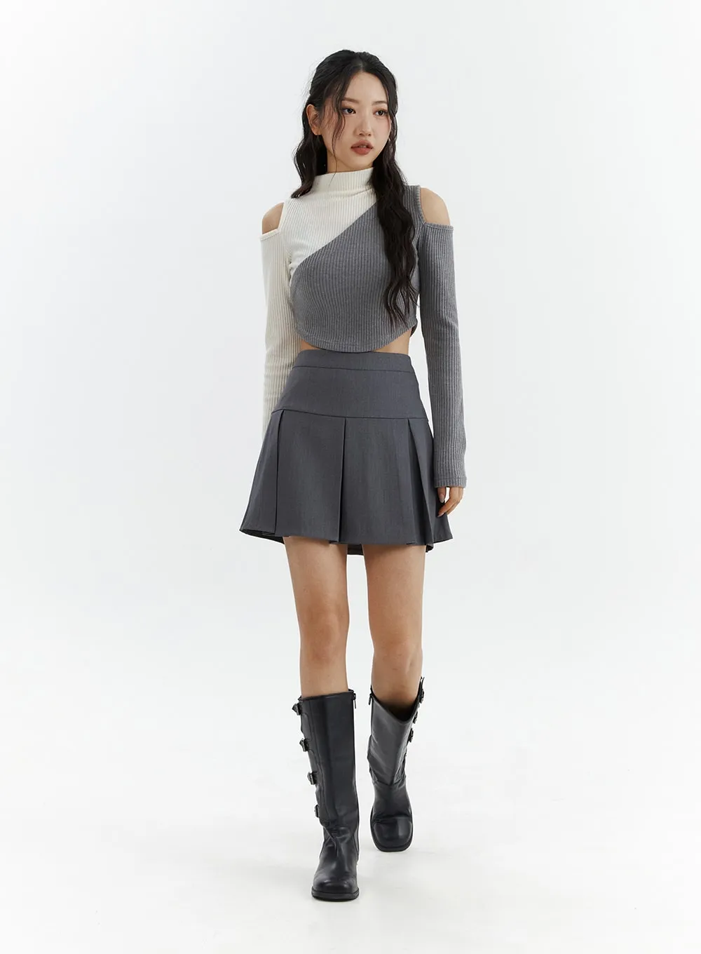 Solid Pleated Mini Skirt CJ425 sold by Lewkin product image thumbnail 4