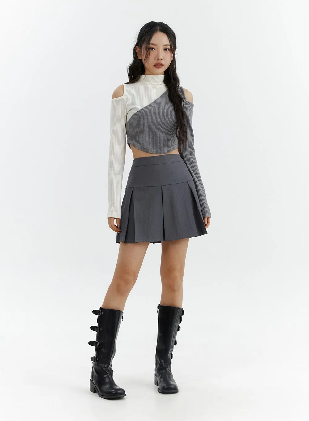 Solid Pleated Mini Skirt CJ425 sold by Lewkin product image thumbnail 5