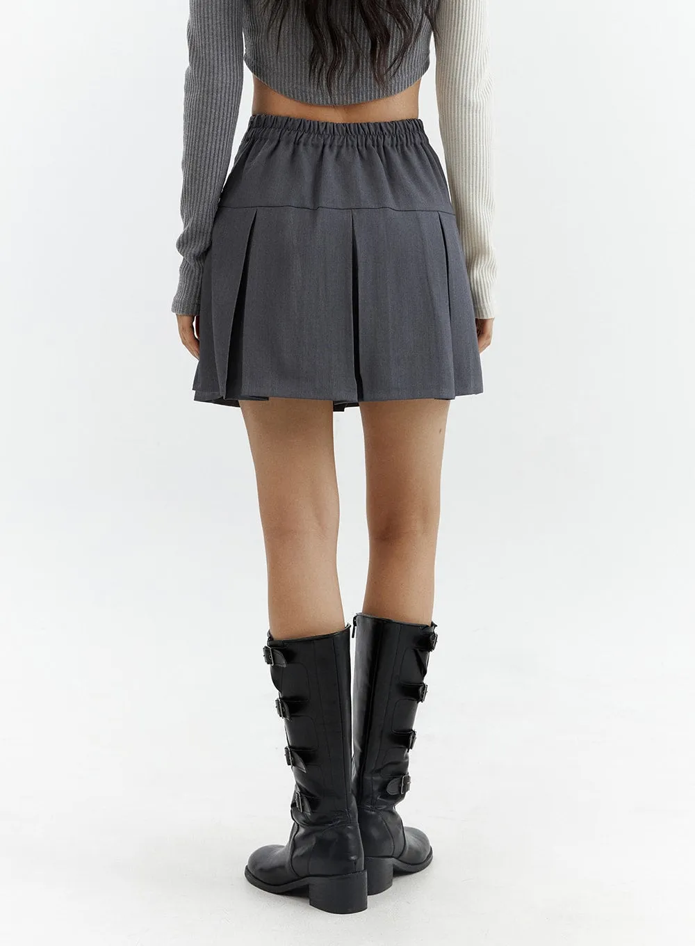 Solid Pleated Mini Skirt CJ425 sold by Lewkin product image thumbnail 3
