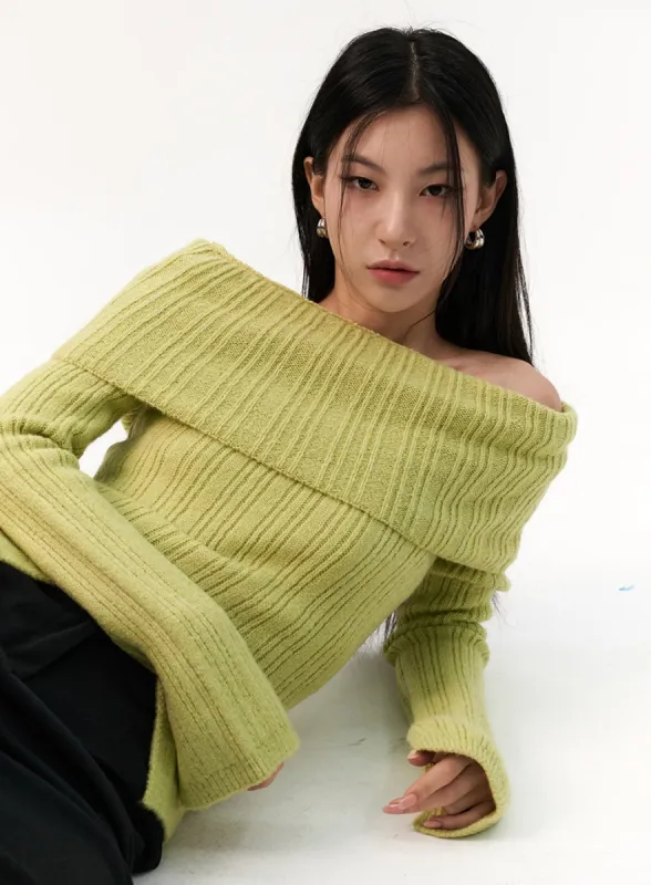 Off-Shoulder Rib Sweater IO320 sold by Lewkin