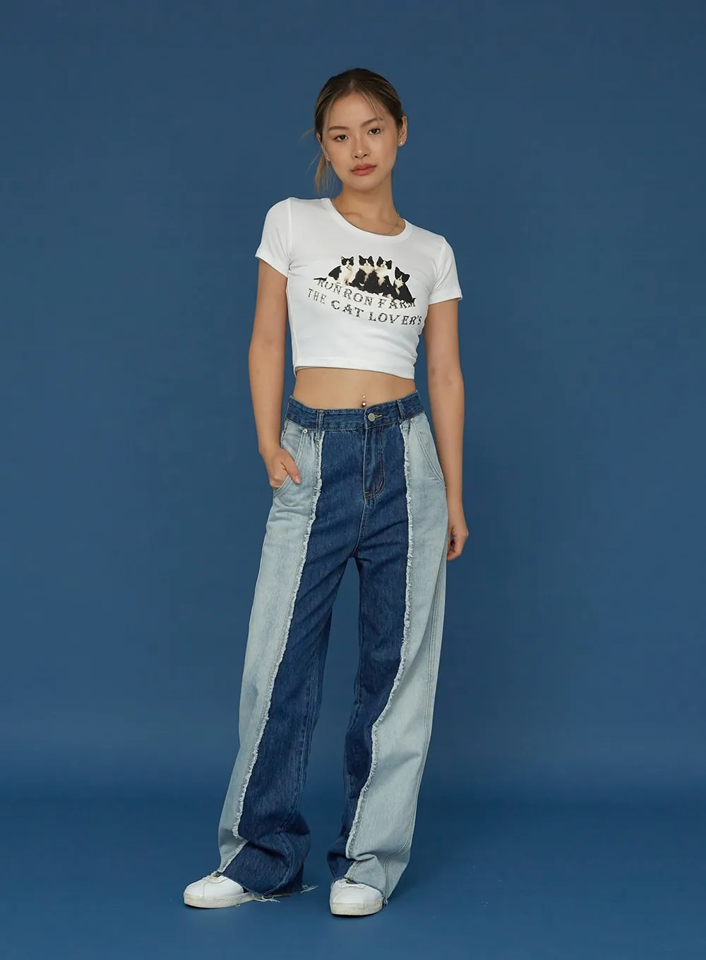 Two Colour Wide Denim Pants CG03 sold by Lewkin