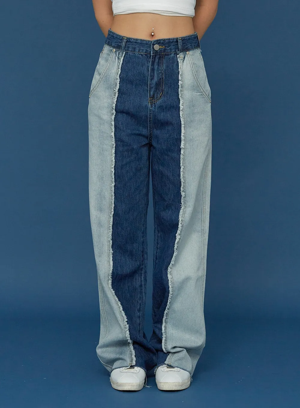 Two Colour Wide Denim Pants CG03 sold by Lewkin product image thumbnail 2