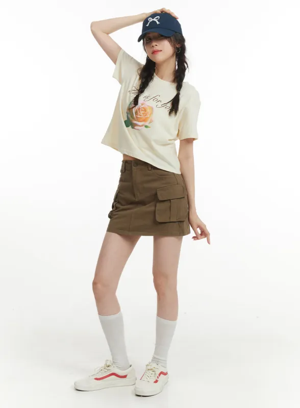 Cargo Mini Skirt with Belt OF427 sold by Lewkin