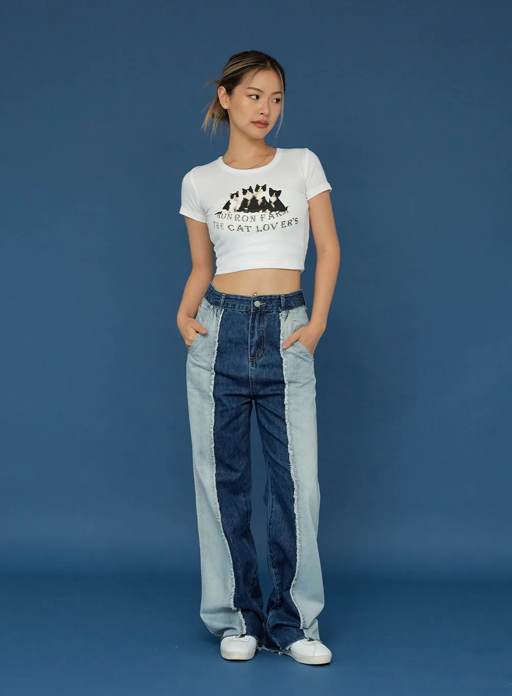Two Colour Wide Denim Pants CG03 sold by Lewkin product image thumbnail 4