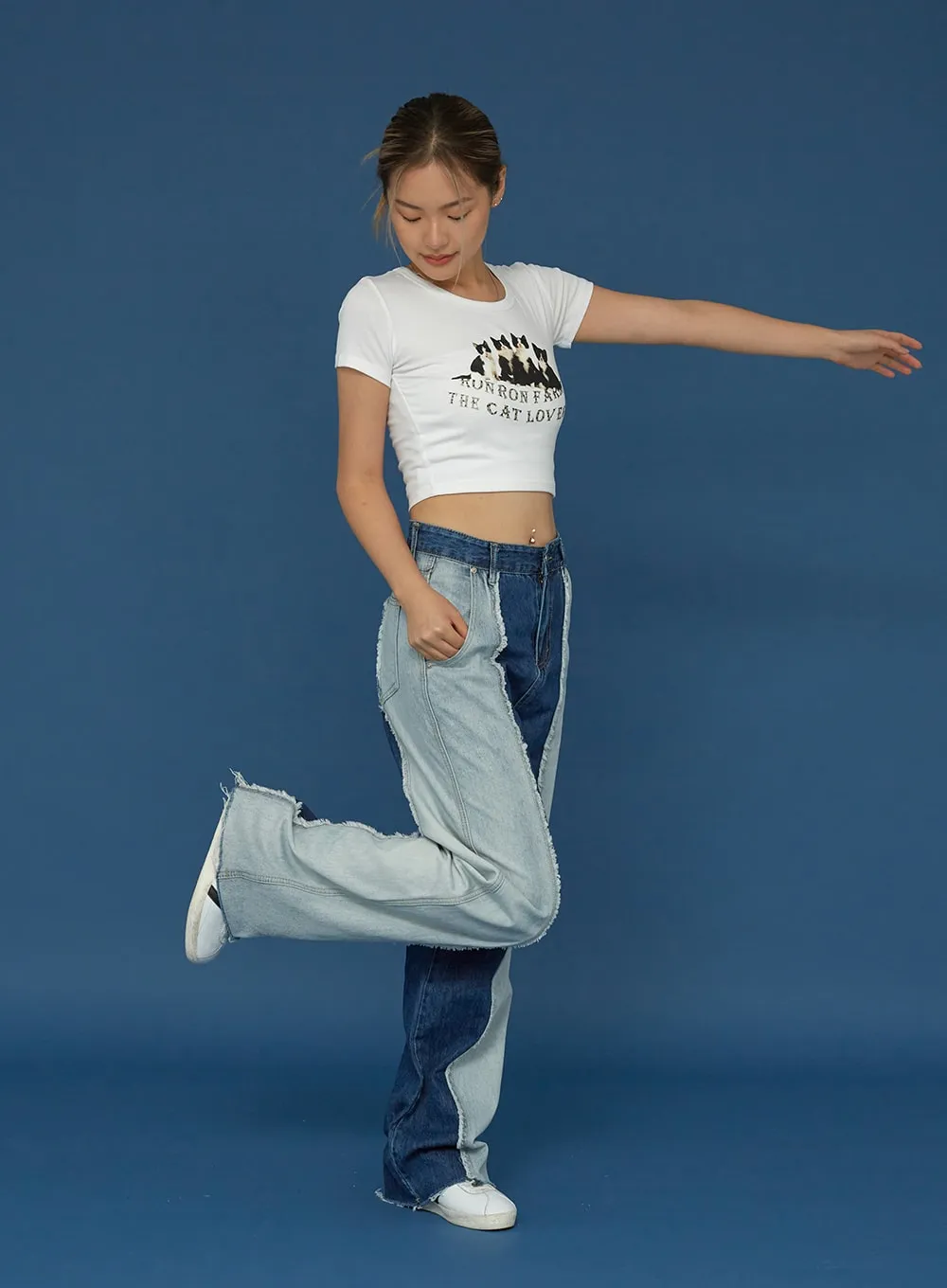 Two Colour Wide Denim Pants CG03 sold by Lewkin product image thumbnail 3