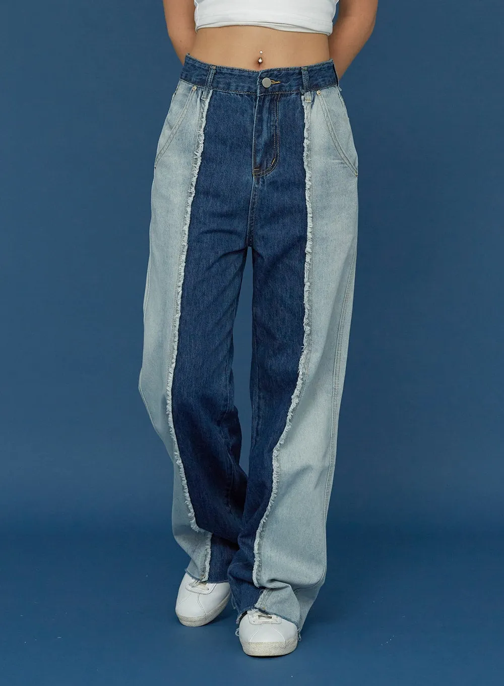 Two Colour Wide Denim Pants CG03 sold by Lewkin product image thumbnail 5