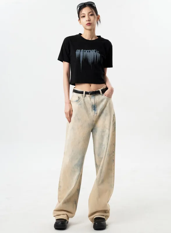 Tie Dye Wide Jeans CY311 sold by Lewkin