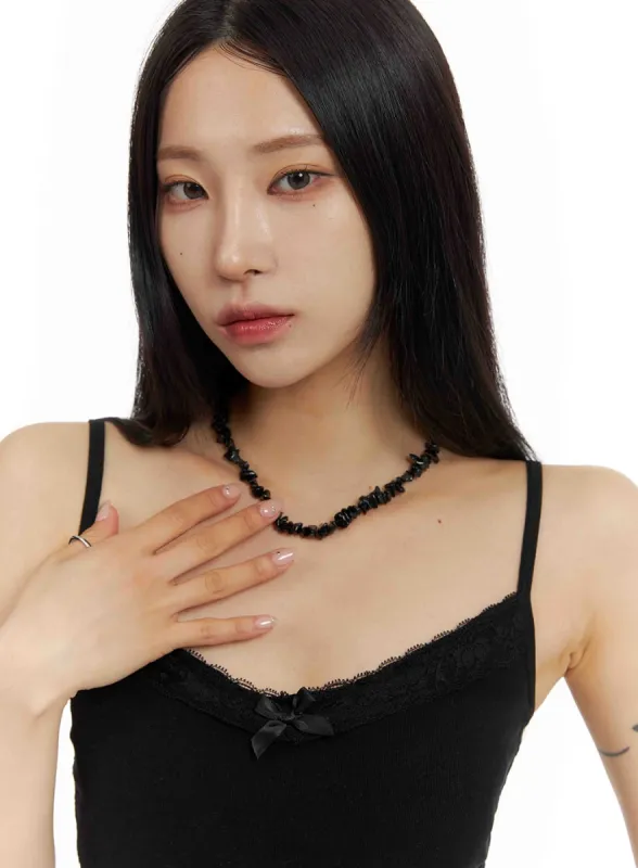 Black Beaded Necklace CF429 sold by Lewkin