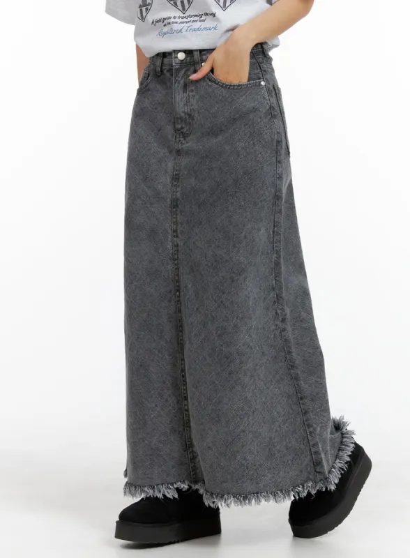 Distressed Denim Maxi Skirt CM408 sold by Lewkin