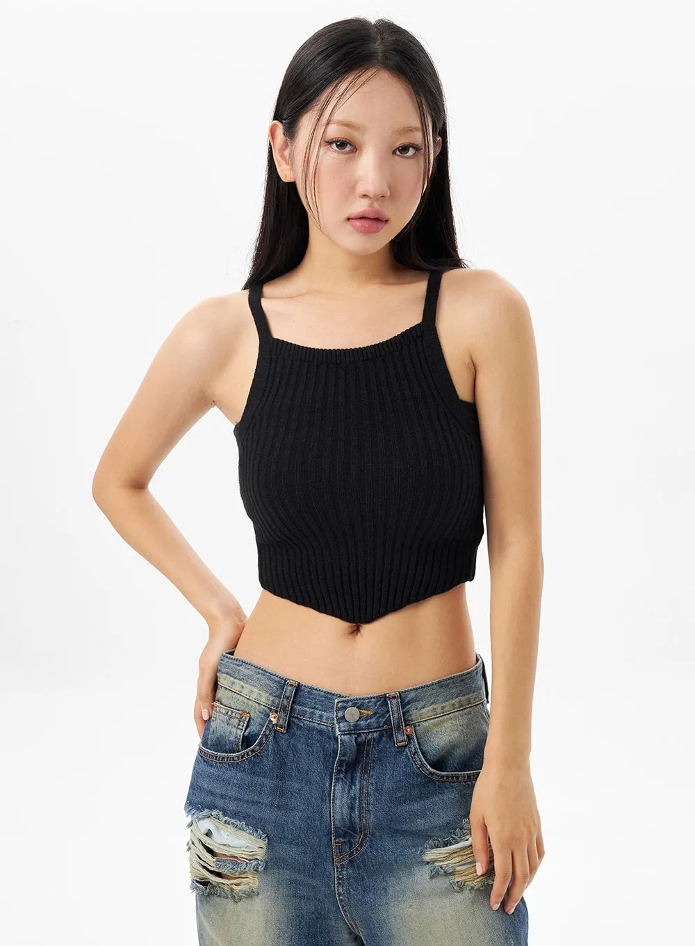 Ribbed Knit Cropped Top CU319 sold by Lewkin