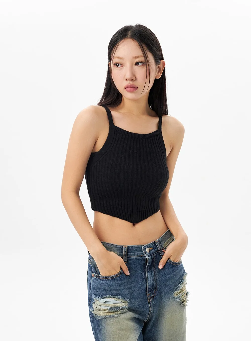 Ribbed Knit Cropped Top CU319 sold by Lewkin product image thumbnail 5