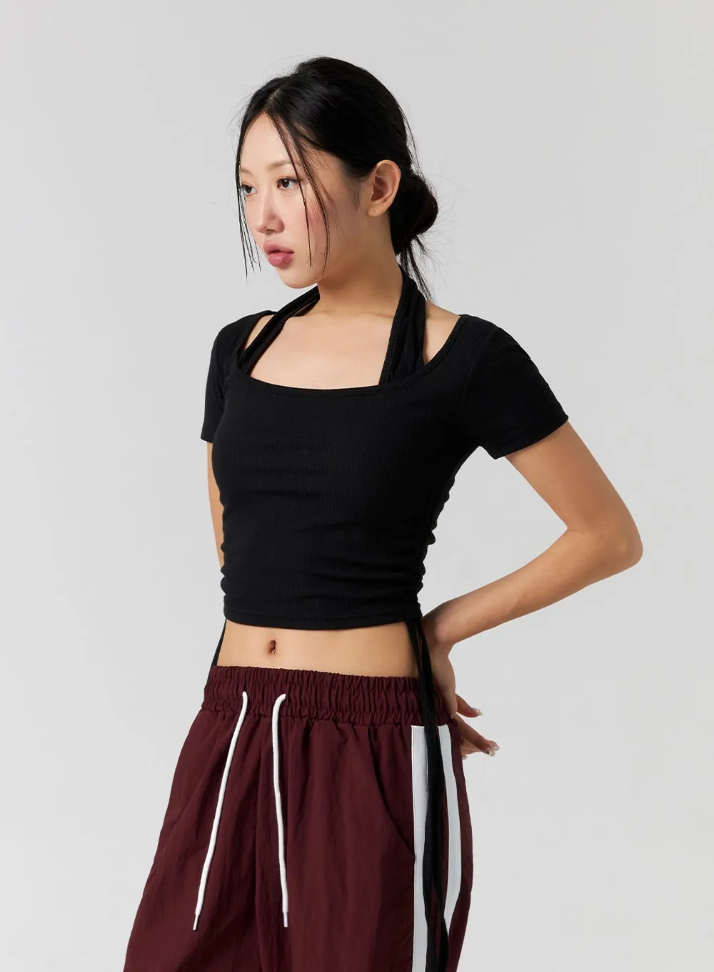 Halter Neck Side Shirring Crop Top CG310 sold by Lewkin product image thumbnail 5