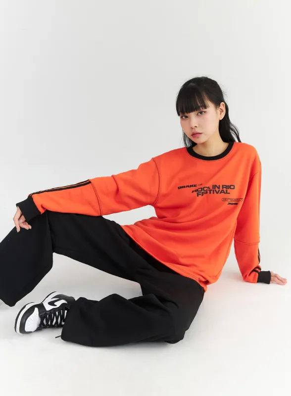 Crew Neck Loose Fit Lettering Sweatshirt CO330 sold by Lewkin