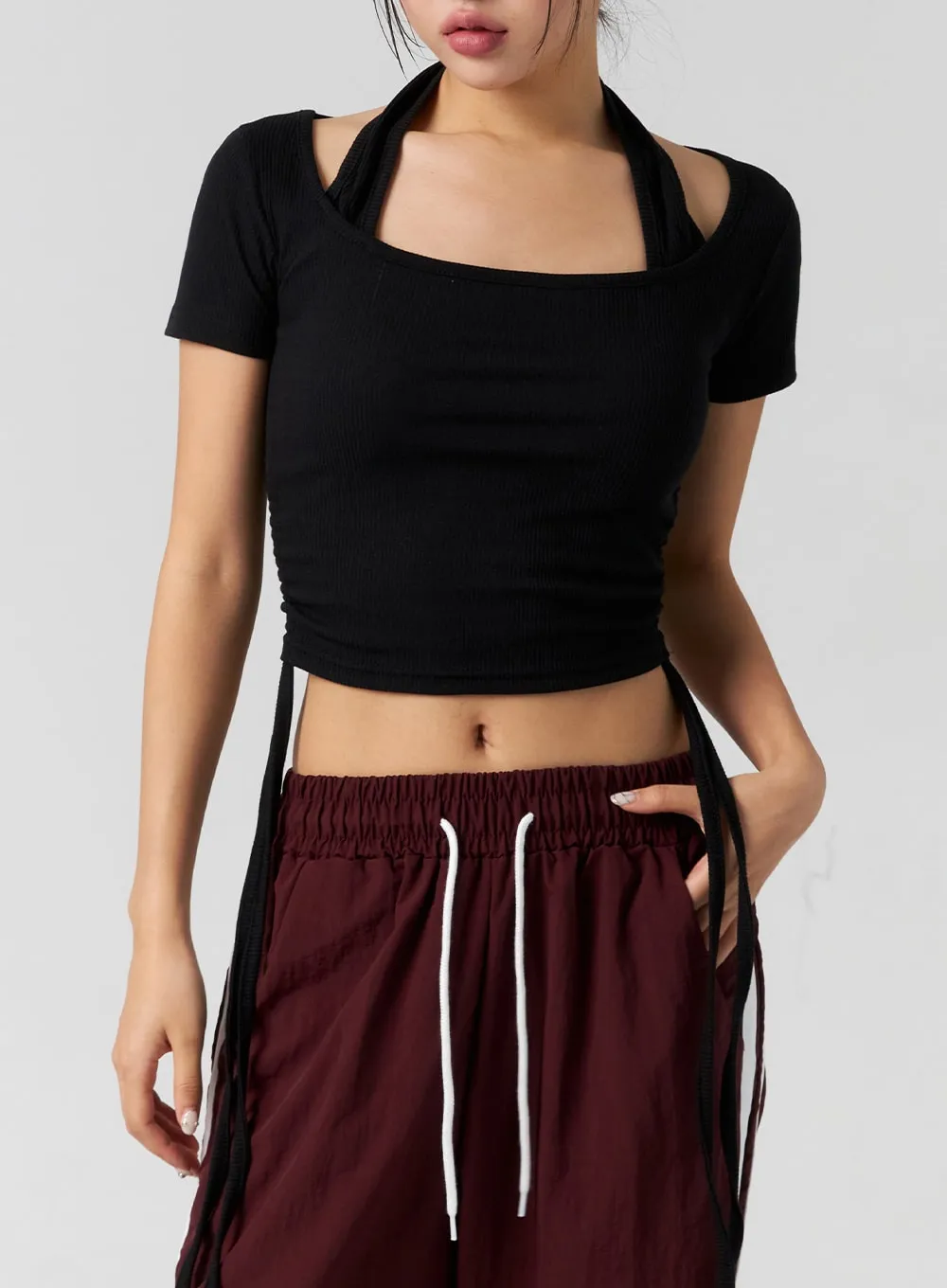 Halter Neck Side Shirring Crop Top CG310 sold by Lewkin product image thumbnail 2