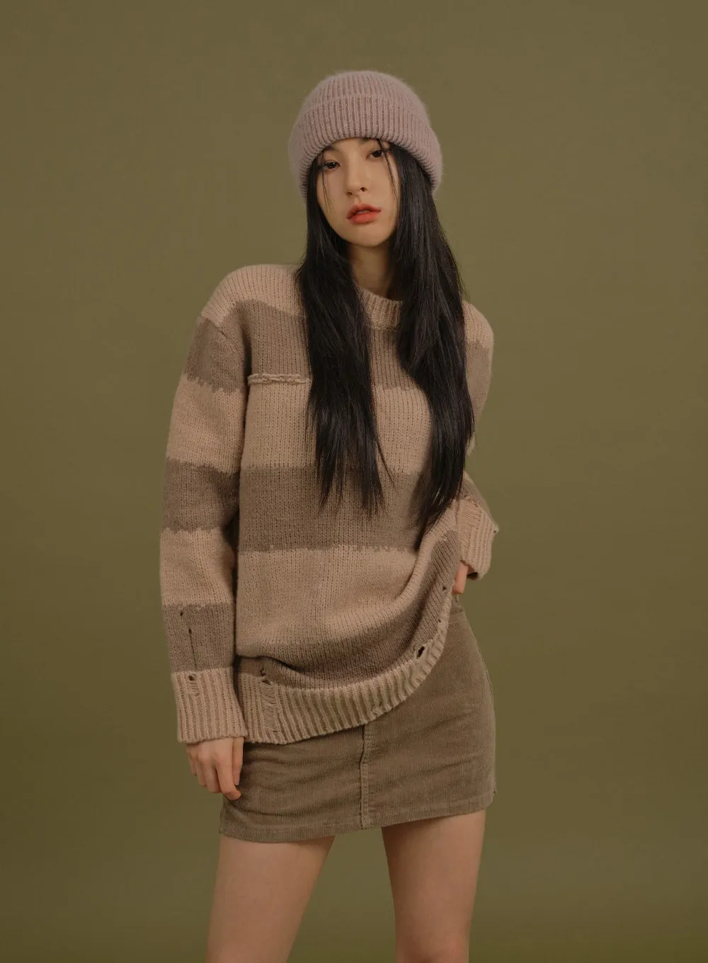 Destroyed Stripe Knitted Pullover sold by Lewkin